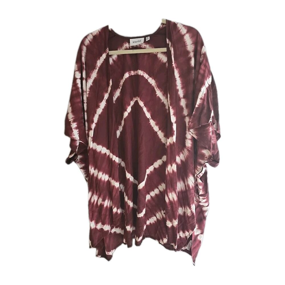 TruCloth Burgundy Tie Dye‎ Open Front Cardigan Summer Kimono Top Womans One Size